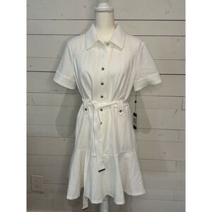 Tommy Hilfiger Size 12 Women's Scuba Crepe Button Down Dress Short Sleeve